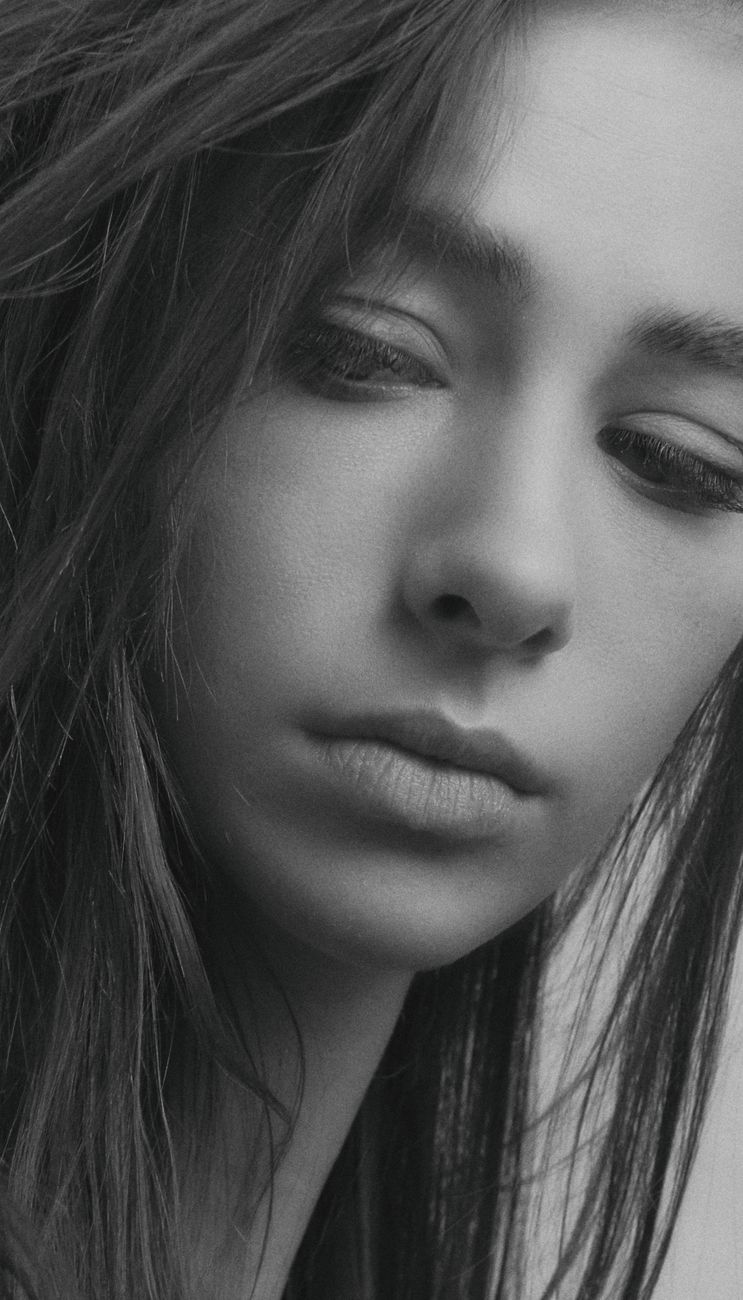 black and white portrait of woman